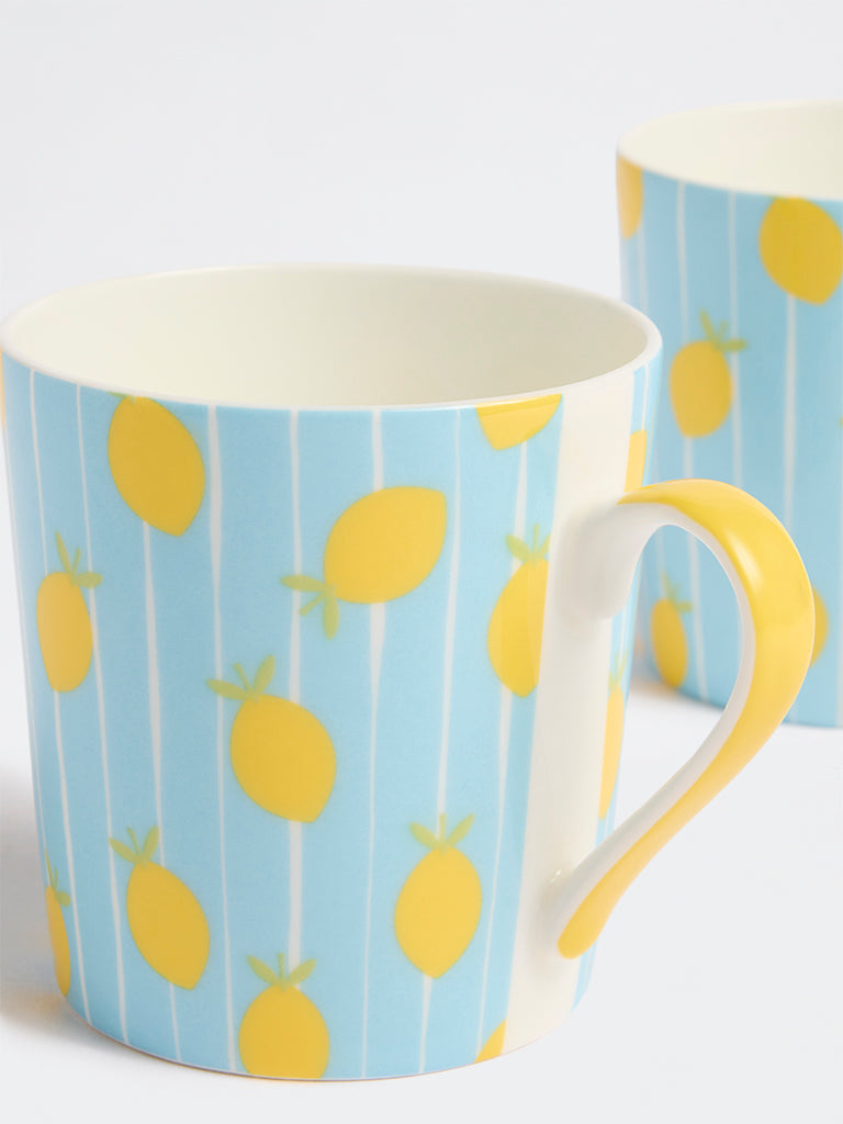 Westside Home Blue Lemon Design Mugs - (Set of 2)