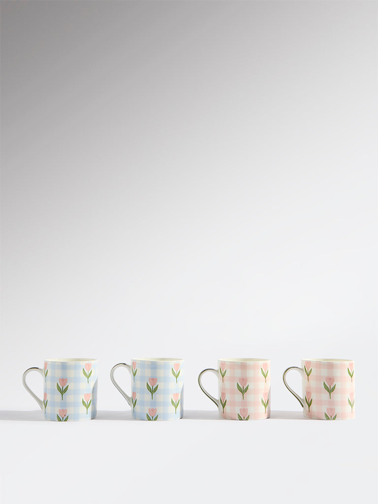 Westside Home Multicolour Floral Printed Mugs (Set of 4)
