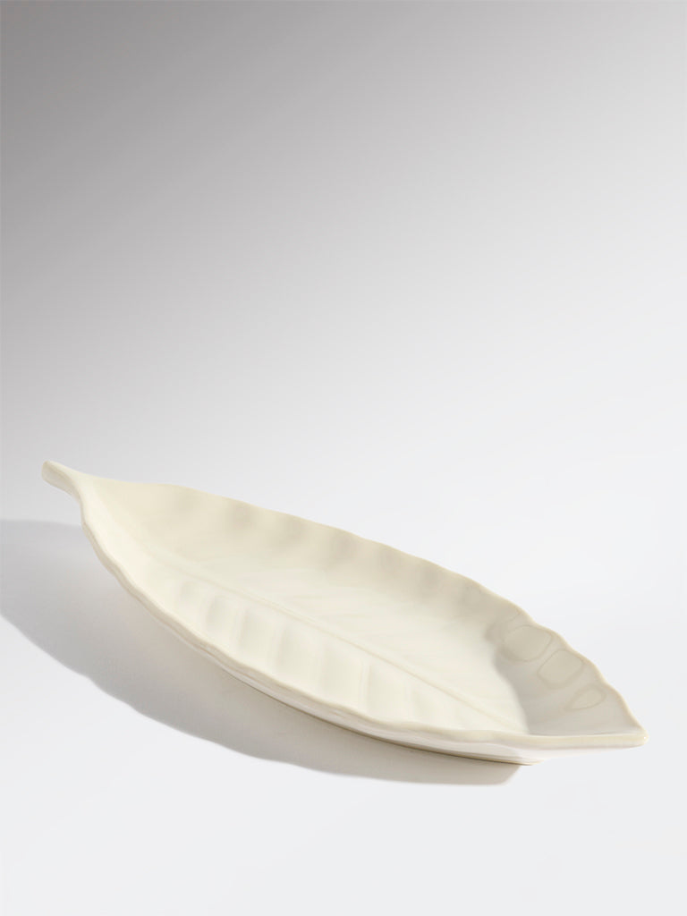 Westside Home White Leaf Shaped Small Serving Platter