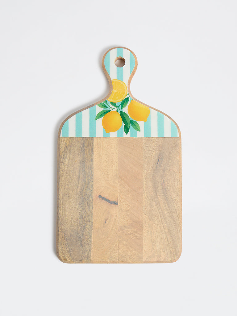 Westside Home Blue and Yellow Lemon Design Wooden Chopper