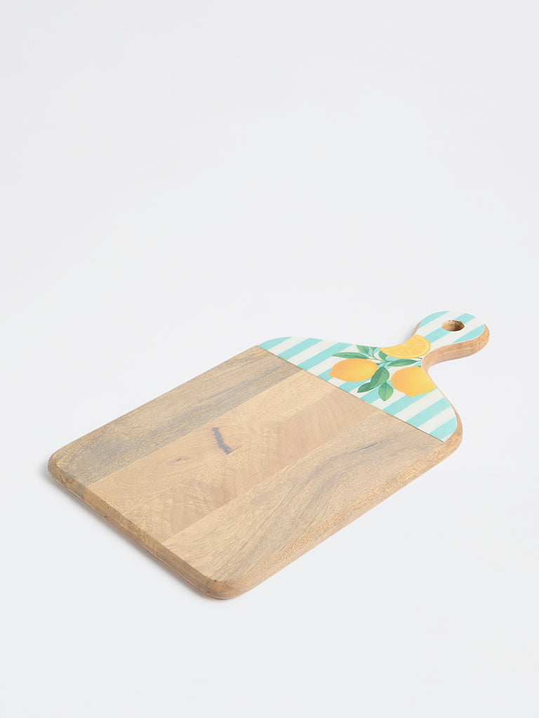 Westside Home Blue and Yellow Lemon Design Wooden Chopper