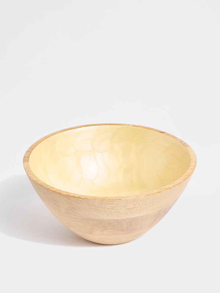 Westside Home Yellow Shell Design Wooden Bowl