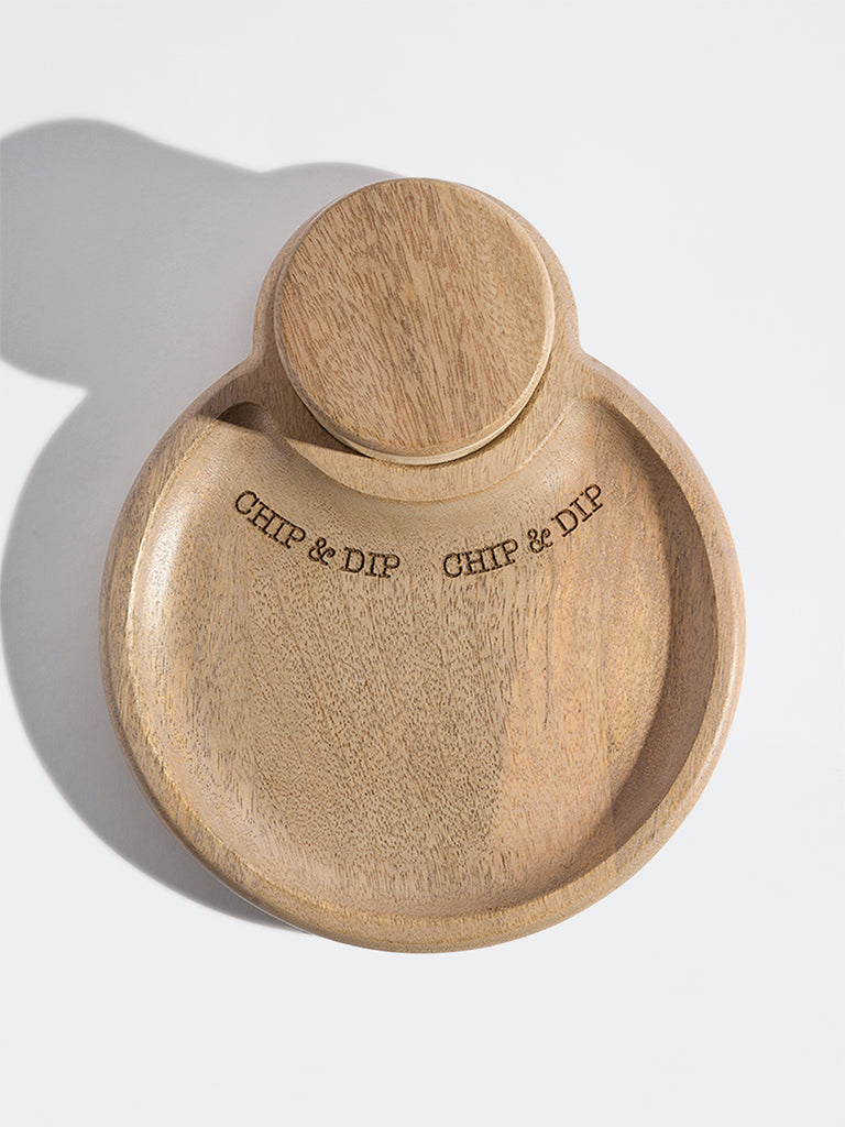 Westside Home Beige Typographic Wooden Chip and Dip Platter