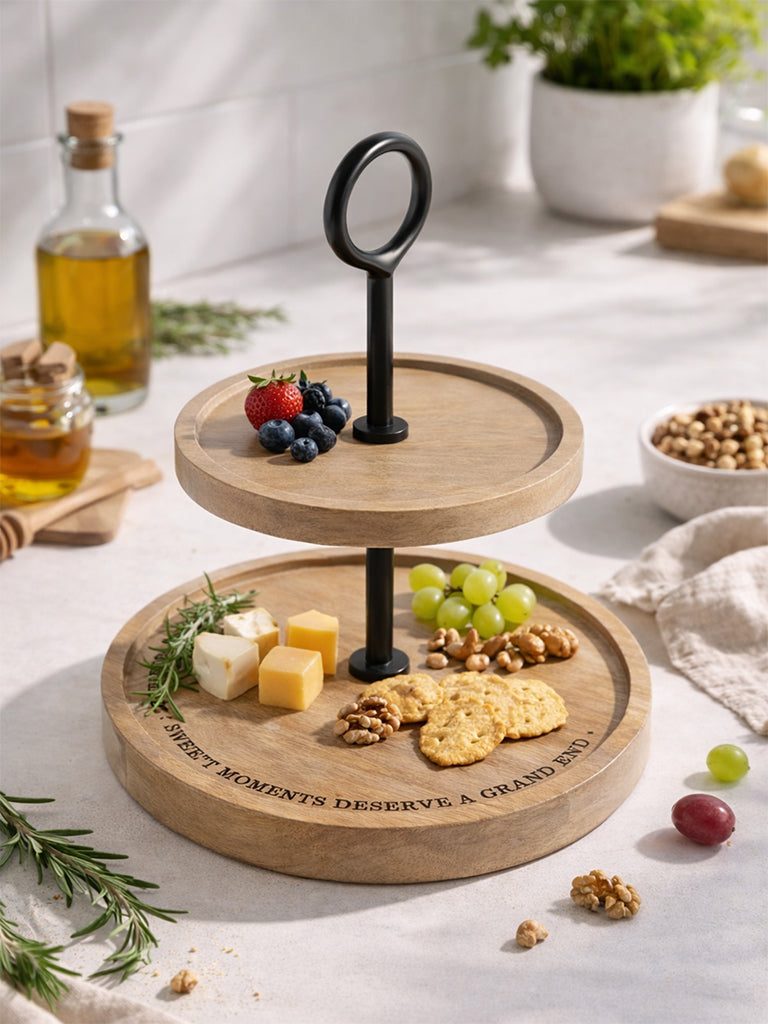 Westside Home Brown Two-Tiered Wooden Cake Stand