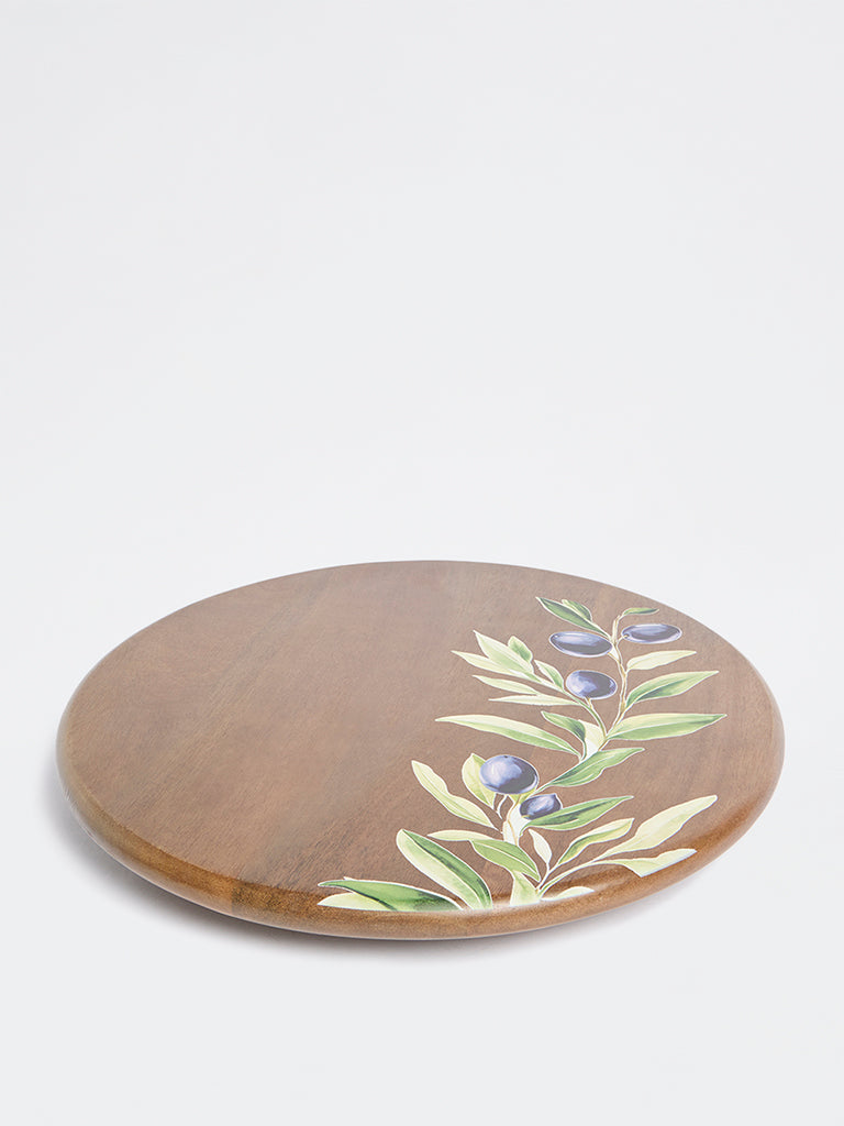 Westside Home Brown Floral Design Wooden Lazy Susan