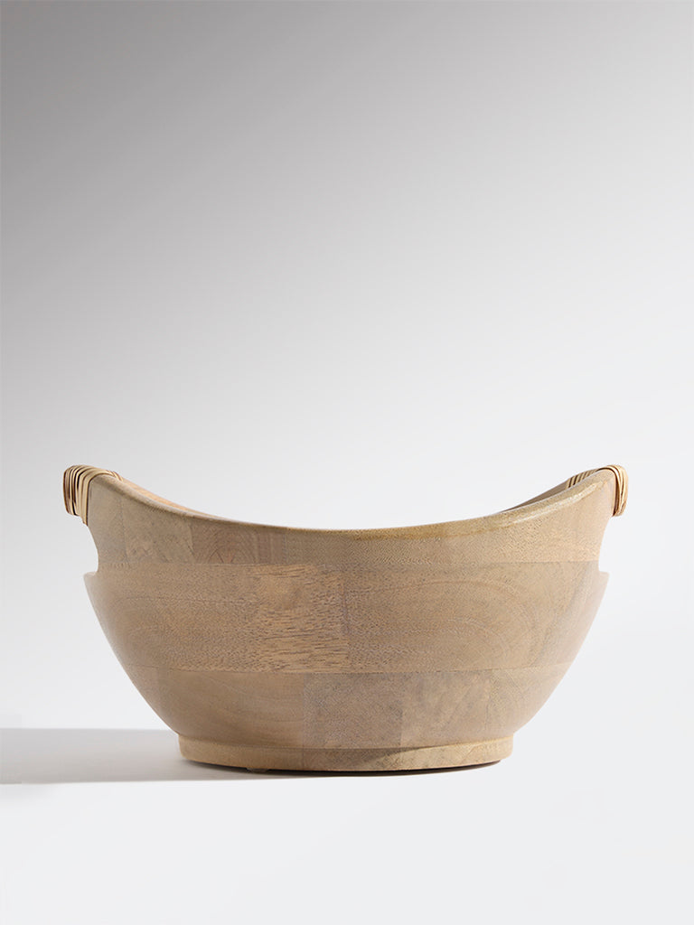 Westside Home Brown Rattan Wooden Bowl - Small
