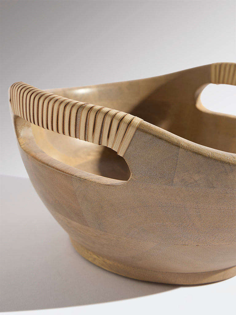 Westside Home Brown Rattan Wooden Bowl - Small