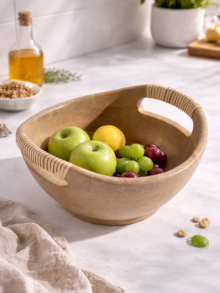 Westside Home Brown Rattan Wooden Bowl - Small