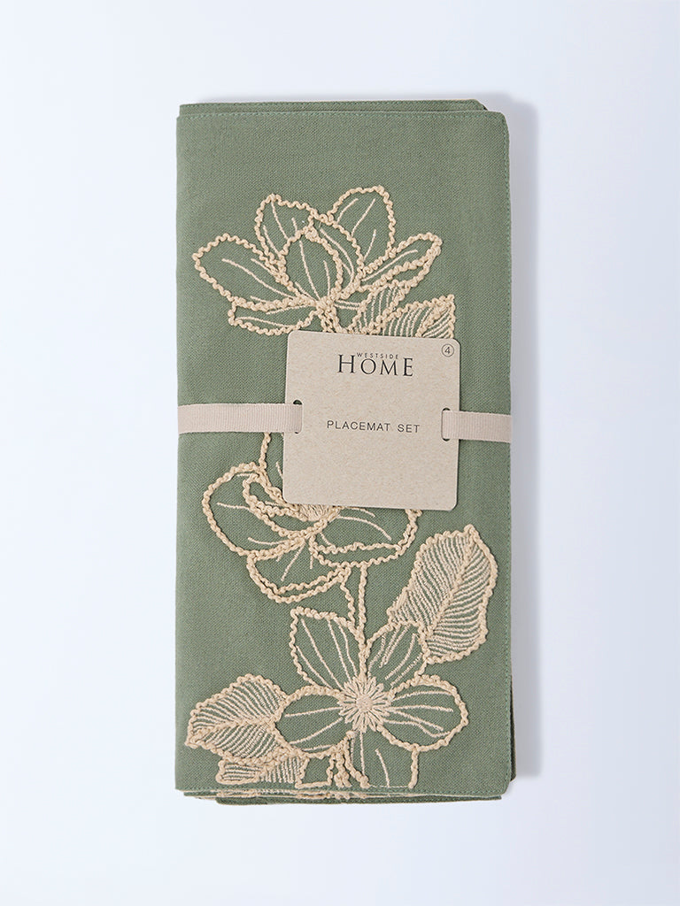 Westside Home Sage Floral Embroidered Placemats (Set of 4)