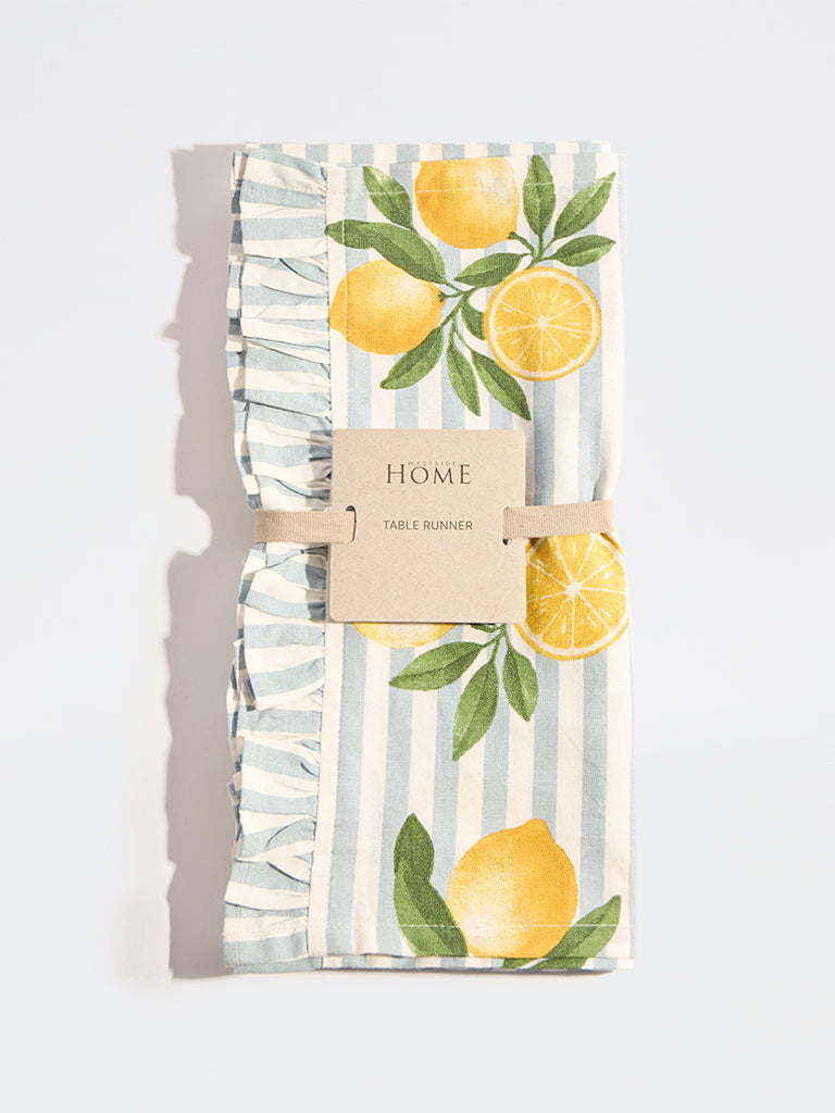 Westside Home Light Blue Lemon Design Table Runner