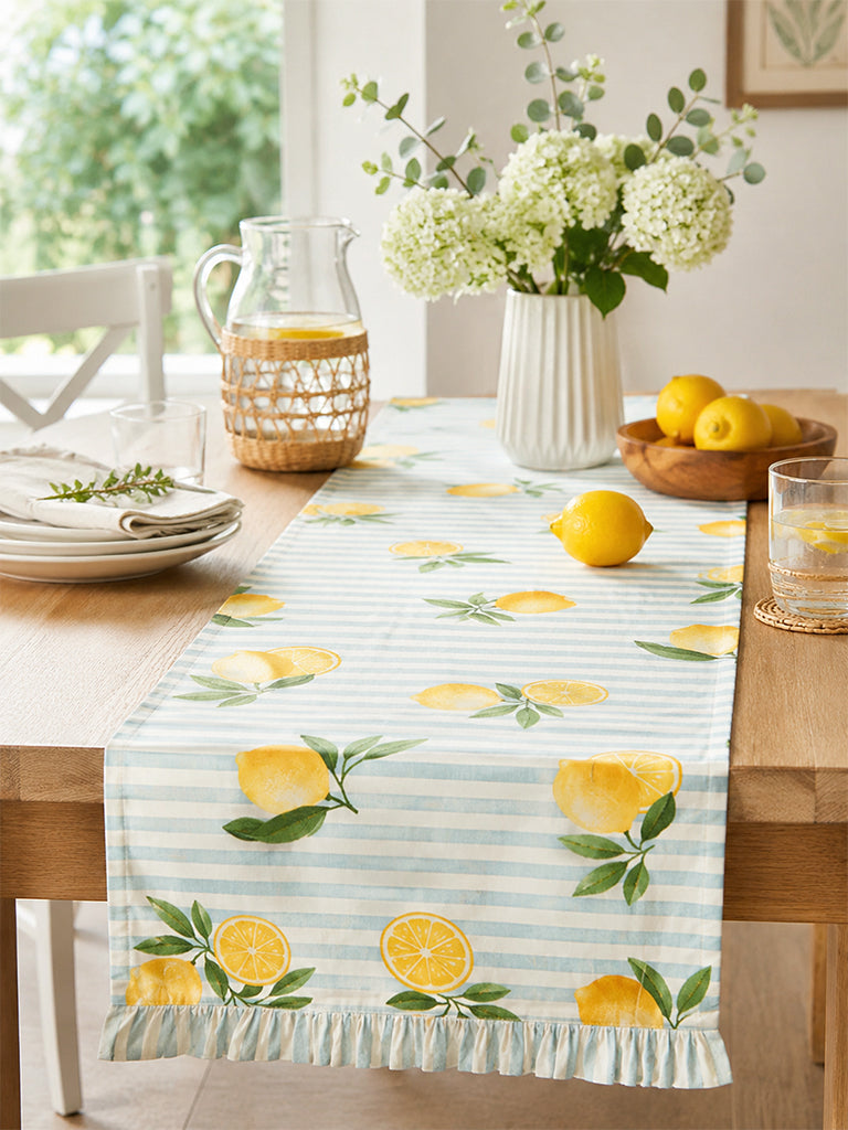 Westside Home Light Blue Lemon Design Table Runner