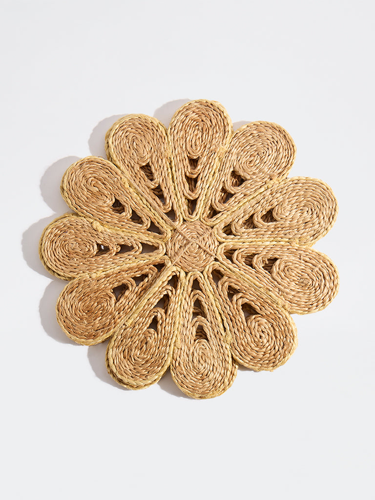 Westside Home Brown Woven-Textured Daisy Placemats (Set of 2)