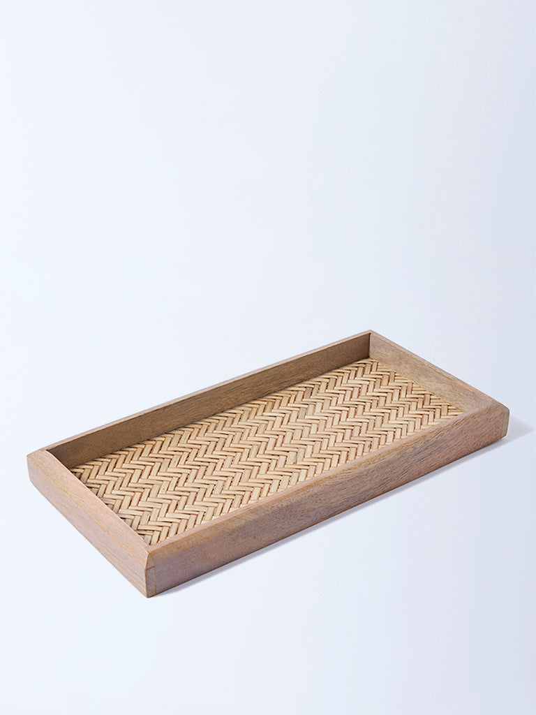 Westside Home Brown Rattan Woven Wooden Serving Tray