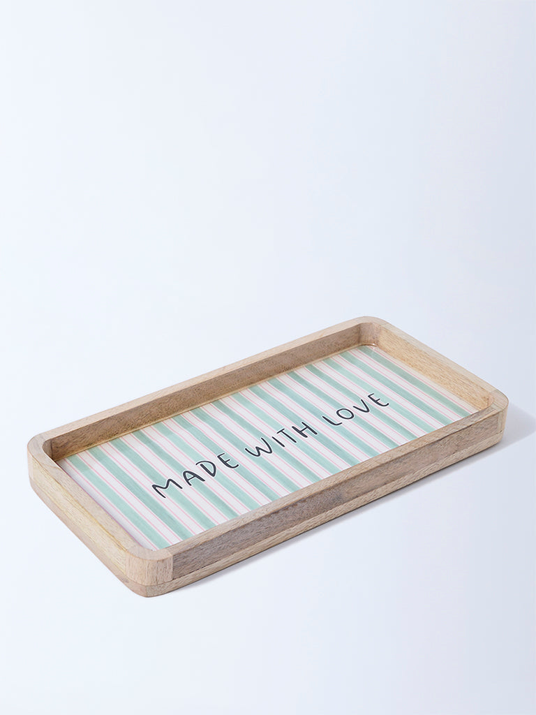 Westside Home Green Stripe Printed Wooden Serving Tray