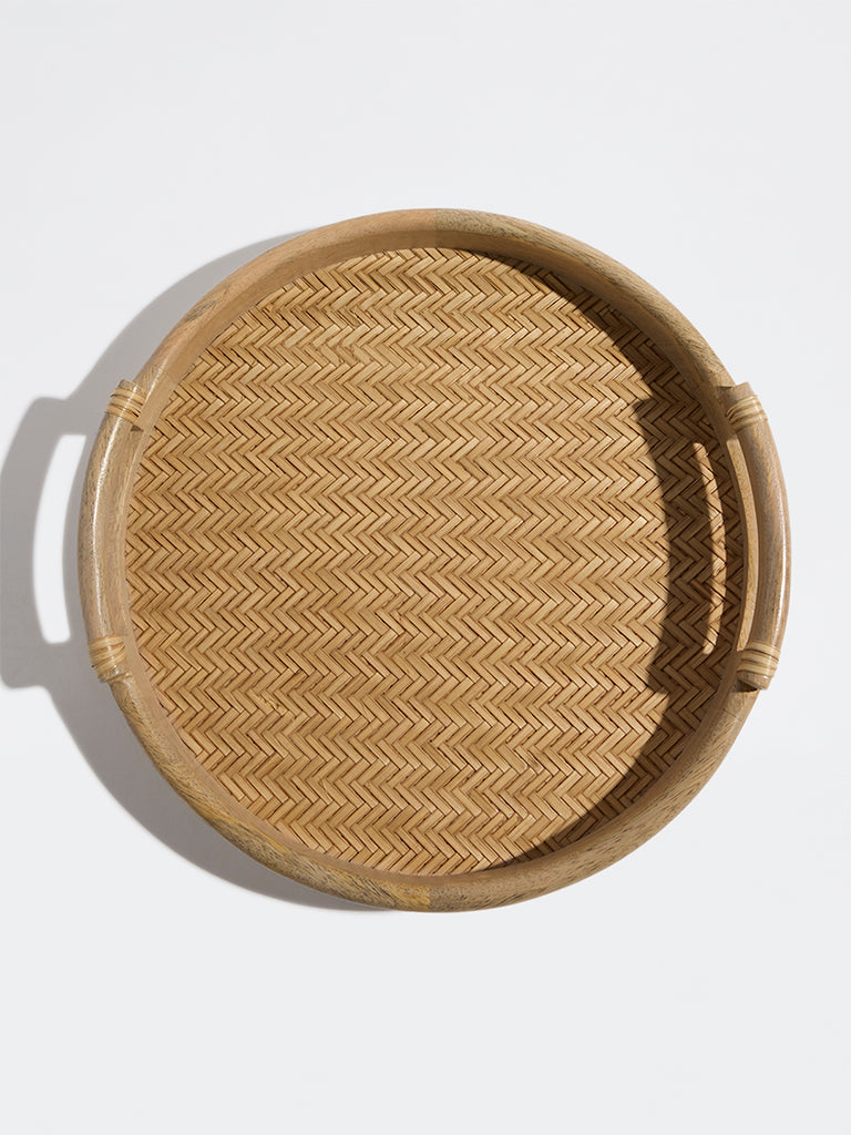Westside Home Brown Rattan Wooden Tray - Small