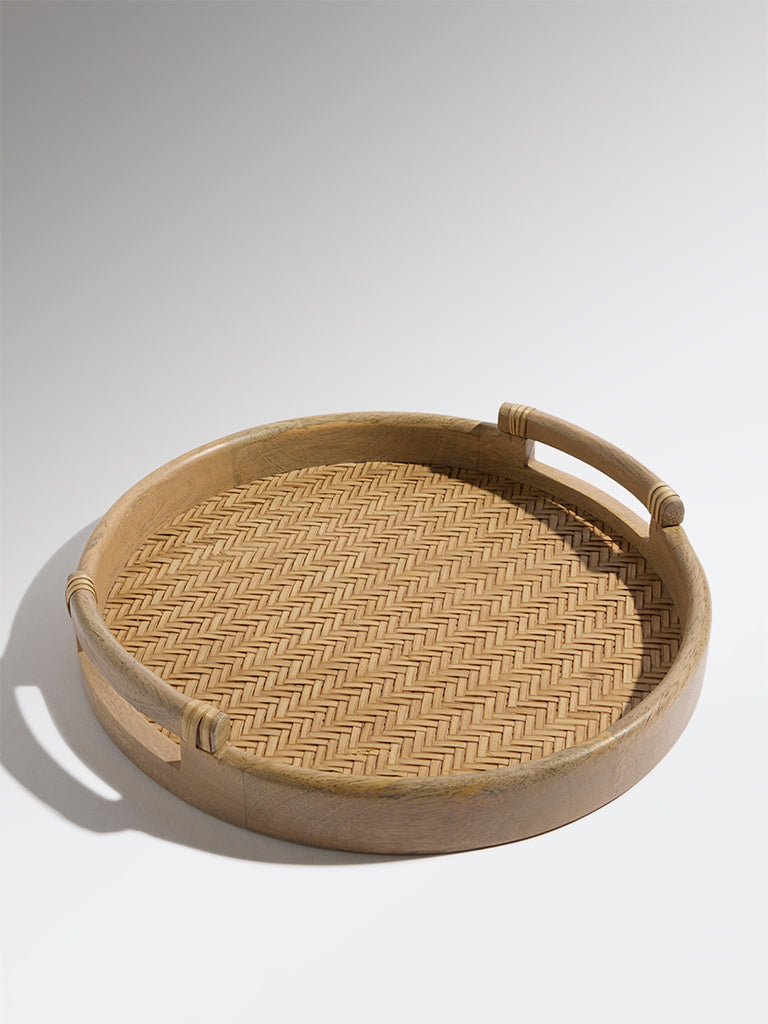 Westside Home Brown Rattan Wooden Tray - Small
