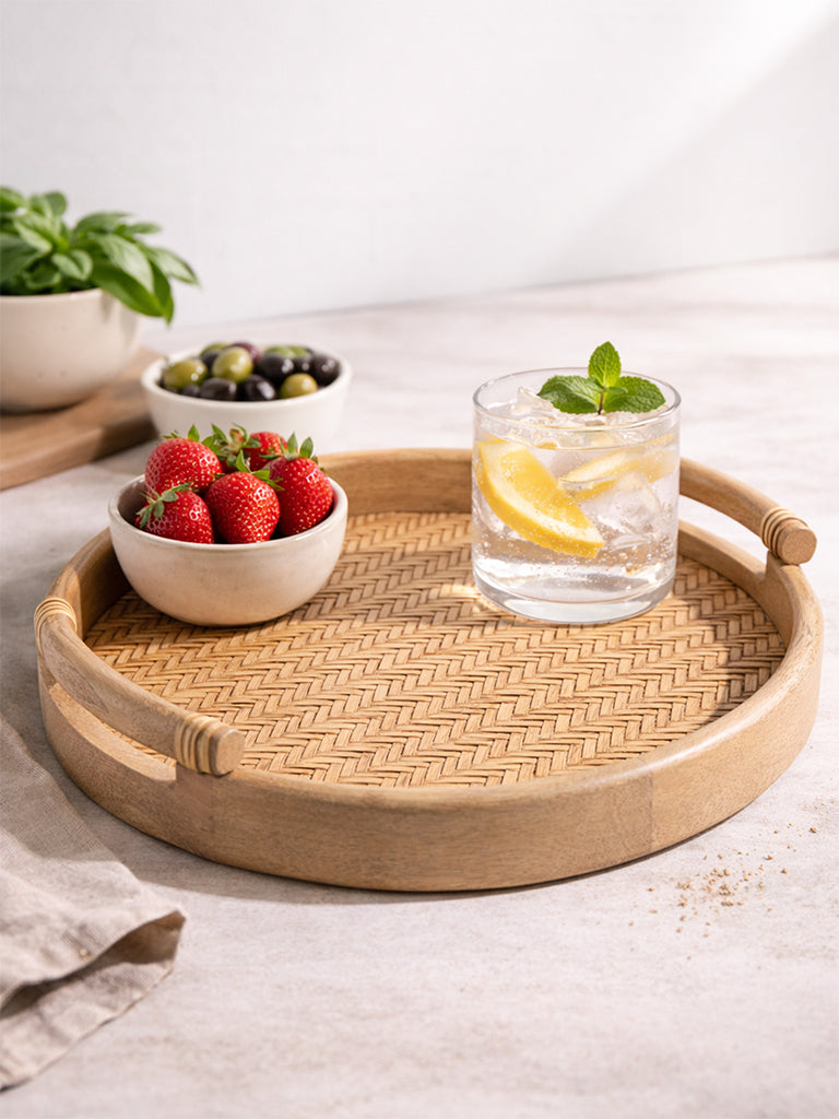 Westside Home Brown Rattan Wooden Tray - Small