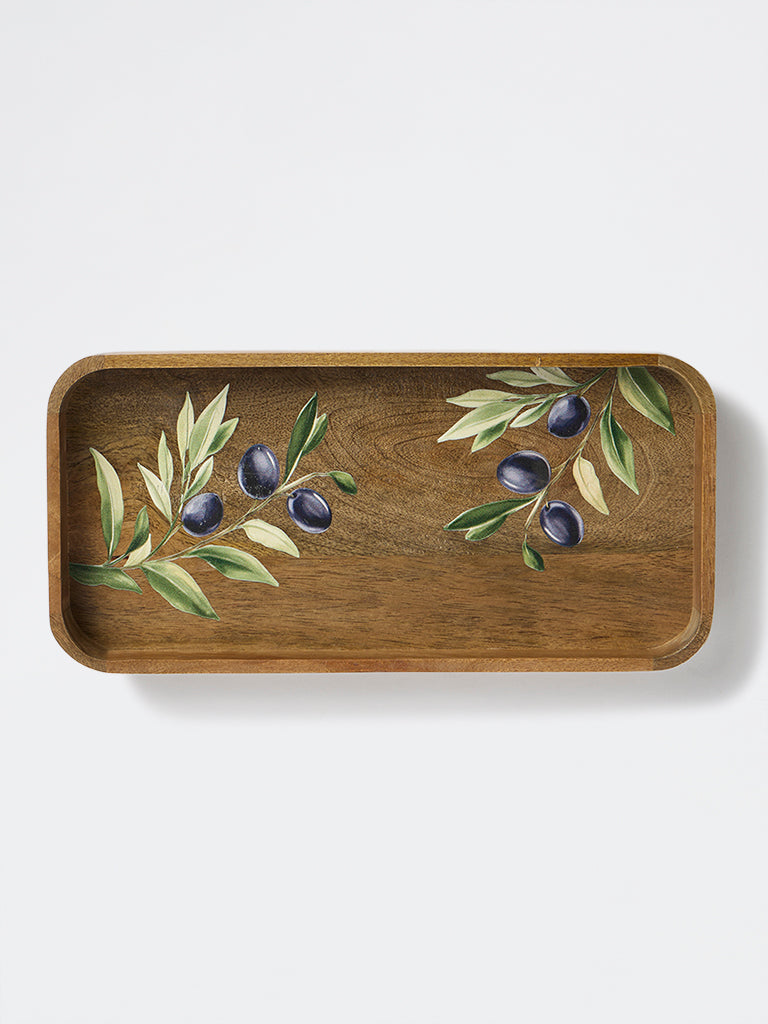 Westside Home Brown Foliage Design Wooden Serving Tray