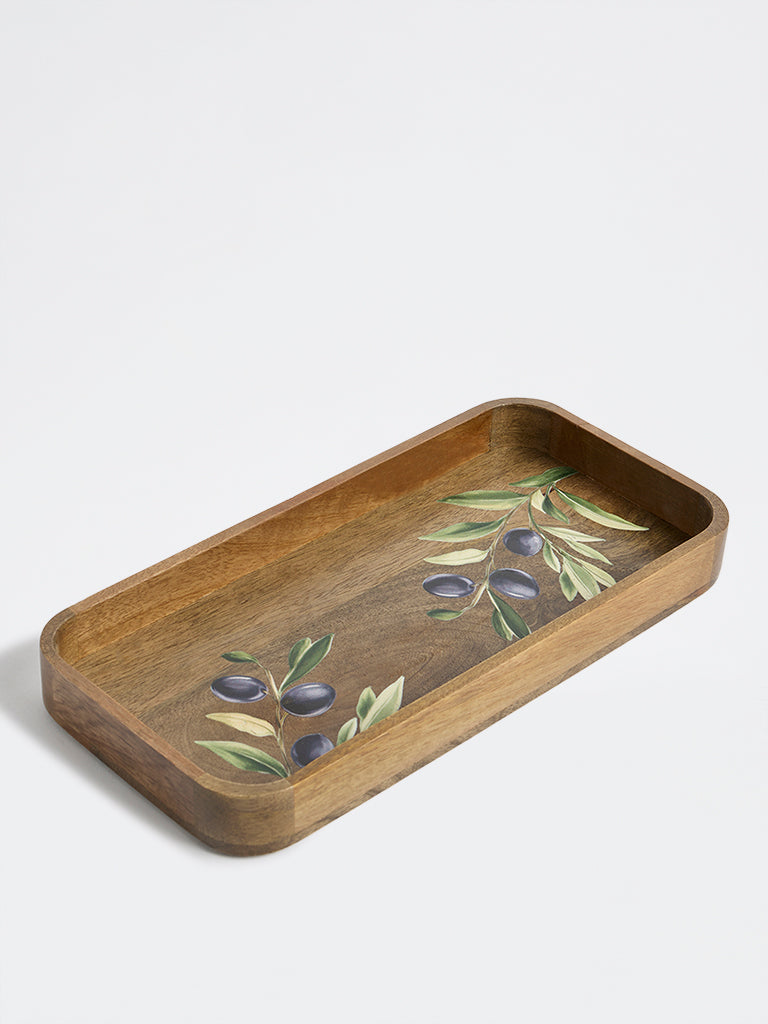 Westside Home Brown Foliage Design Wooden Serving Tray