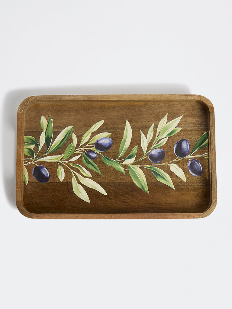 Westside Home Brown Foliage Printed Wooden Serving Tray