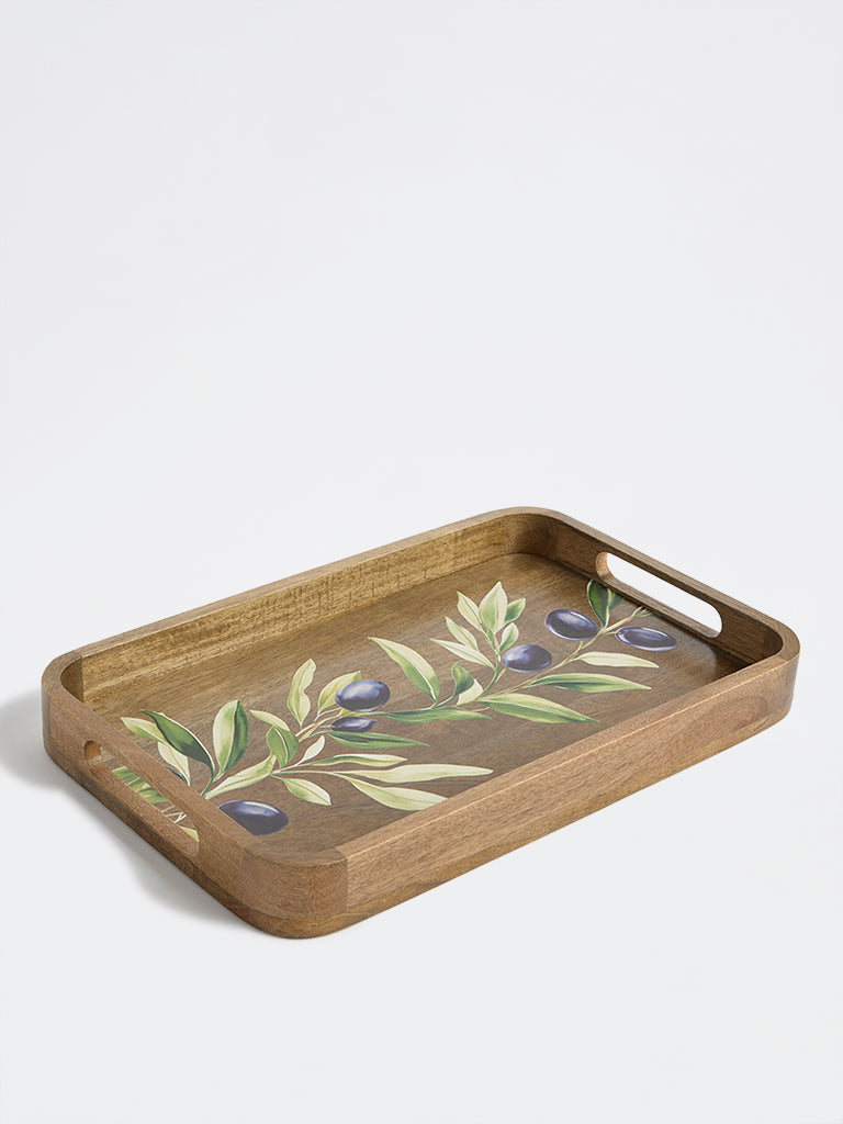 Westside Home Brown Foliage Printed Wooden Serving Tray
