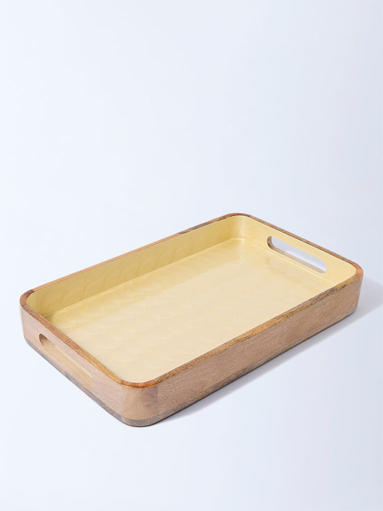 Westside Home Yellow Shell Detailed Wooden Serving Tray
