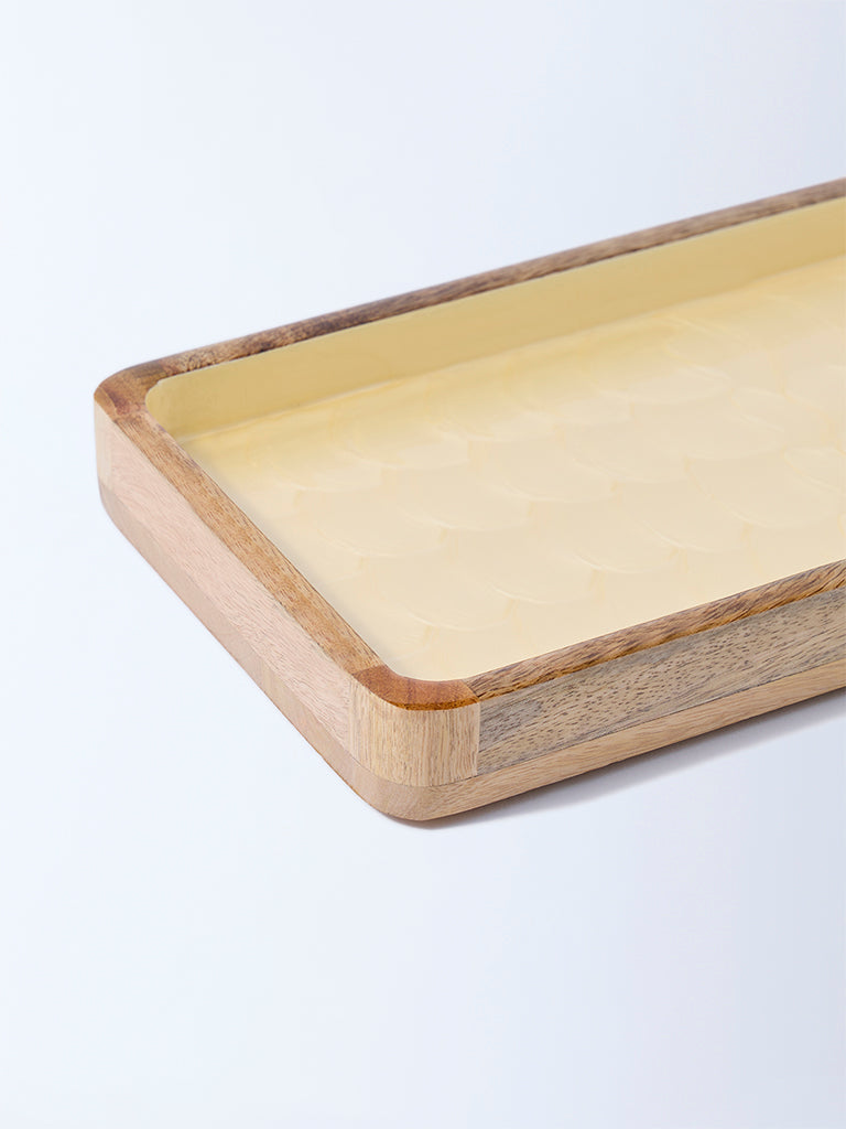 Westside Home Yellow Shell Detailed Wooden Serving Tray