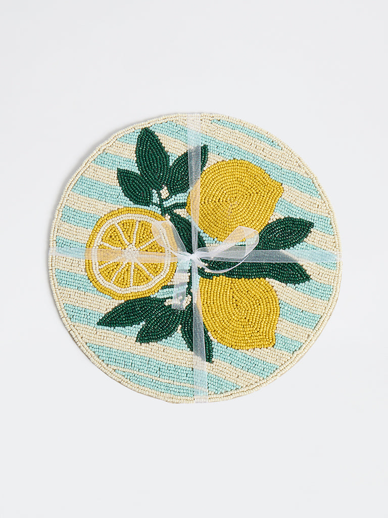 Westside Home Blue and Yellow Lemon Beaded Placemat