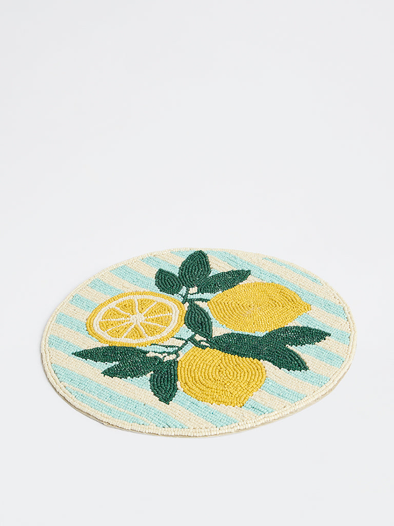 Westside Home Blue and Yellow Lemon Beaded Placemat