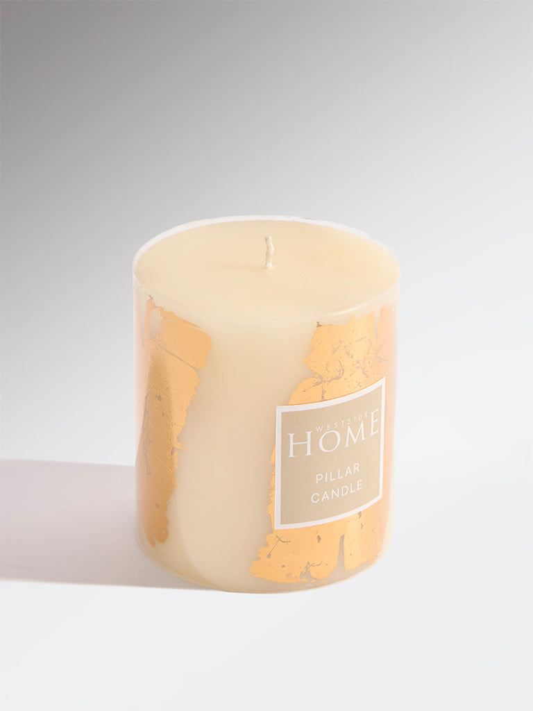 Westside Home Ivory Foil Detailed Pillar Candle