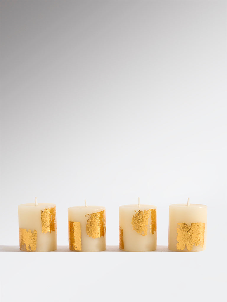 Westside Home Ivory Foil Detailed Votive Candles (Set of 4)