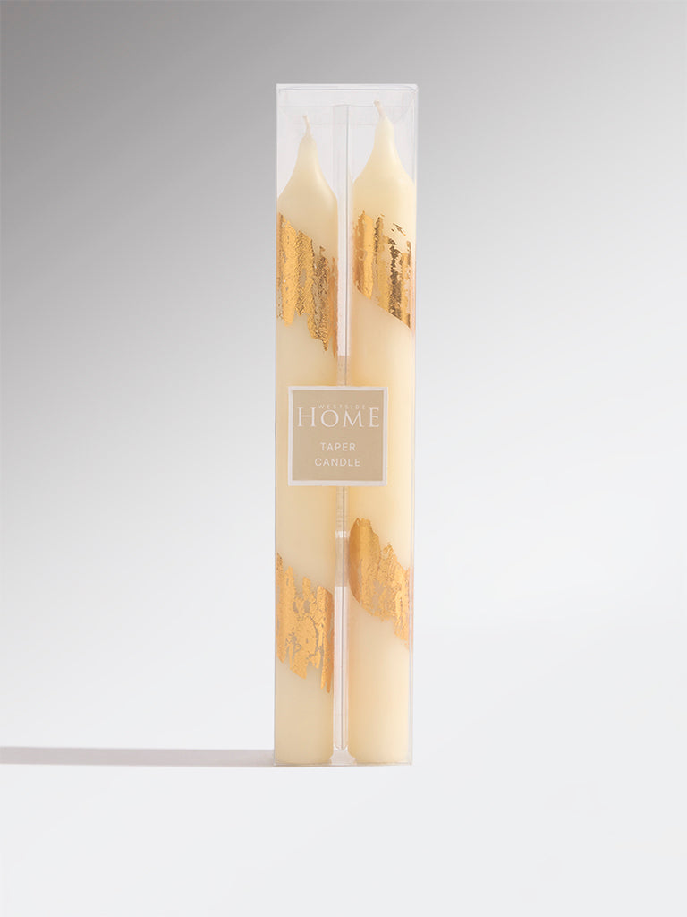 Westside Home Ivory Foil Detailed Tapered Candles (Set of 2)