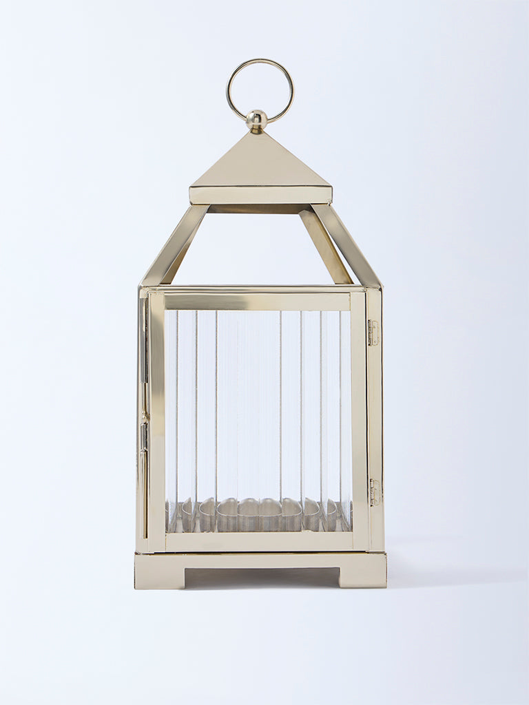 Westside Home Gold House Lantern with Ribbed Glass