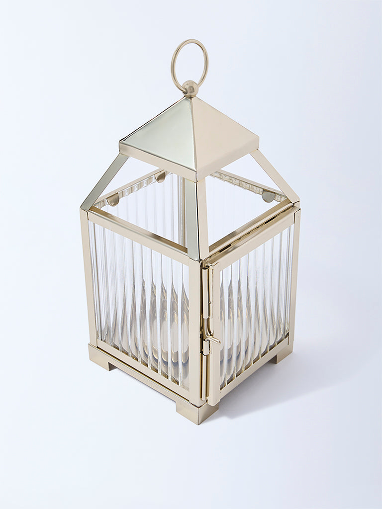 Westside Home Gold House Lantern with Ribbed Glass