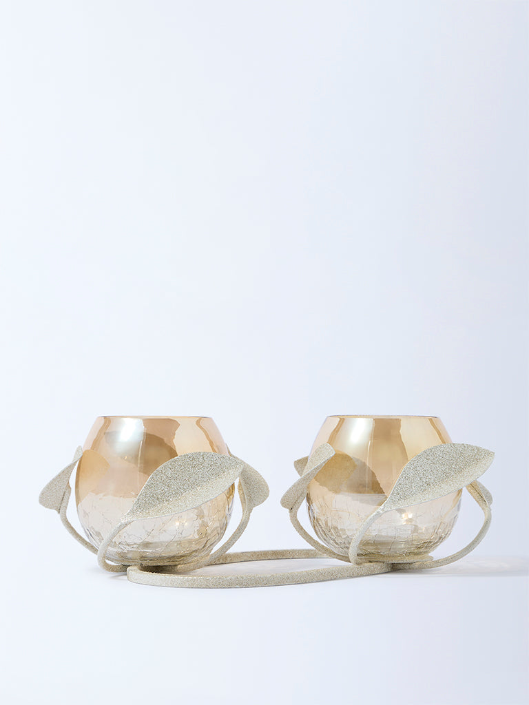Westside Home Gold Double Leaf Design Tealight Candle Holder
