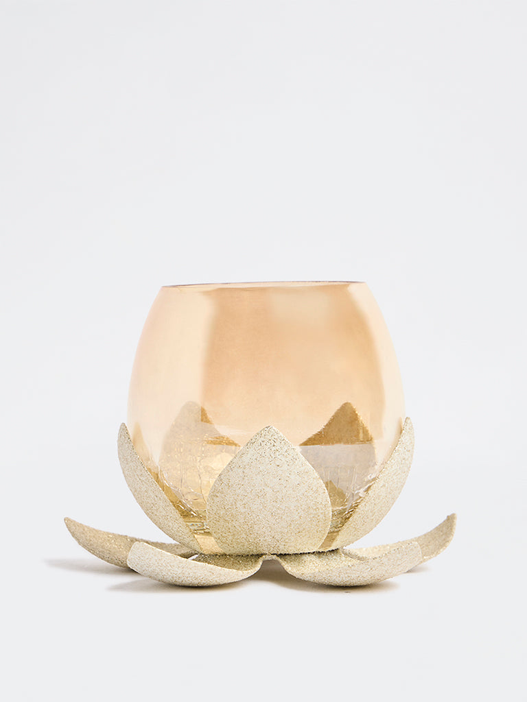 Westside Home White Lotus Design Tealight Candle Holder