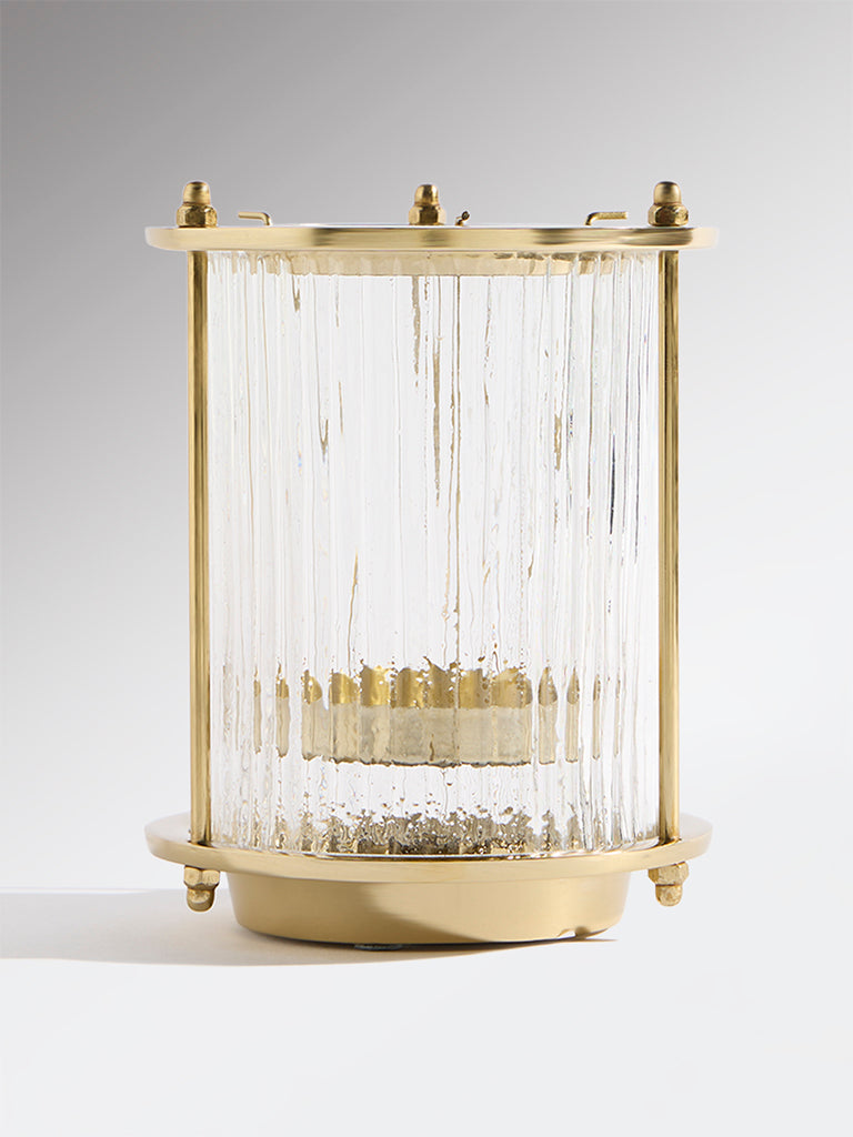 Westside Home Gold Ribbed Hurricane Glass Candle Holder