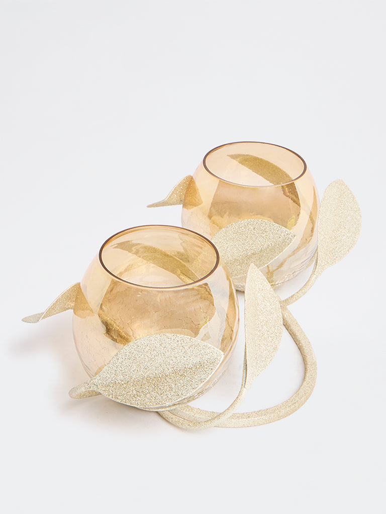 Westside Home White Oval Double Leaf Tealight Candle Stand