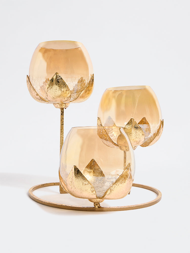 Westside Home Gold Triple Lotus Candle Stand