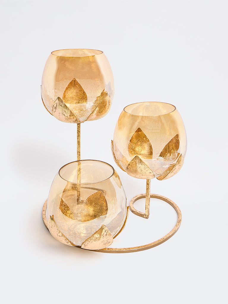 Westside Home Gold Triple Lotus Candle Stand