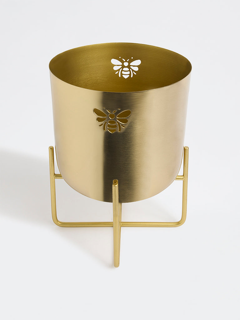 Westside Home Gold Metal Bee Planter with Short Stand