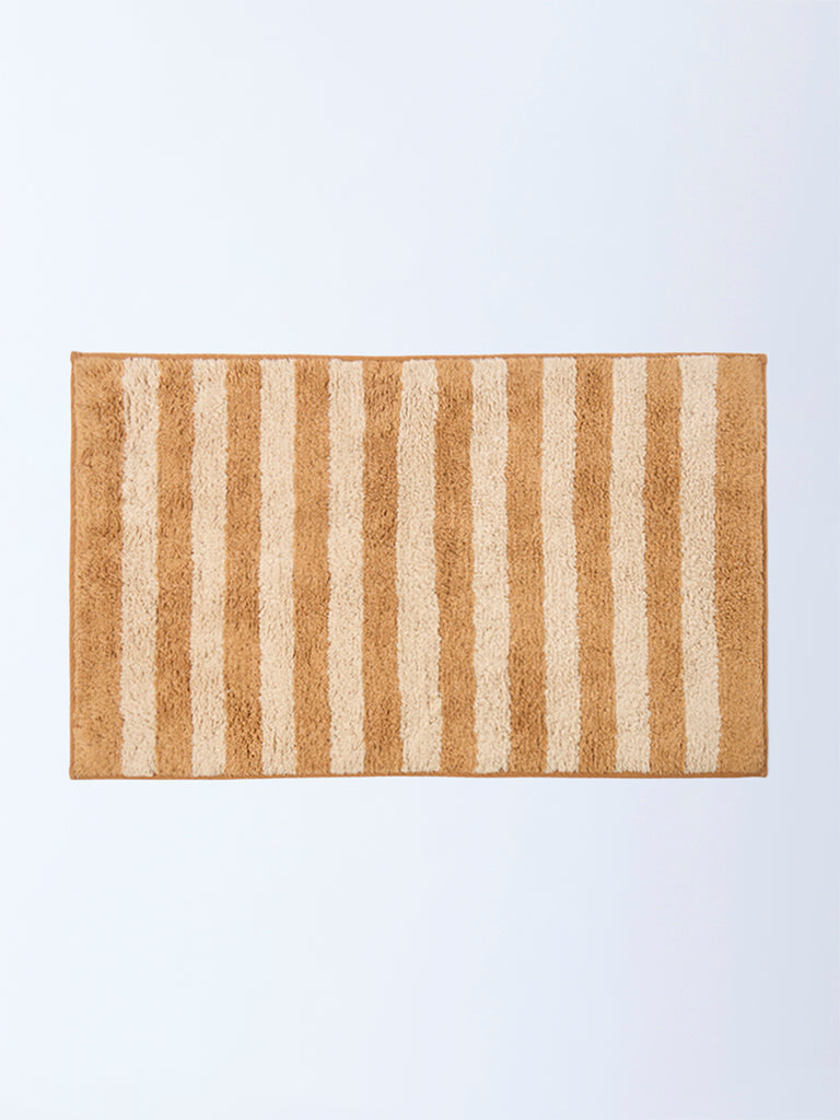 Westside Home Tan Stripe Pattern Bath Mat