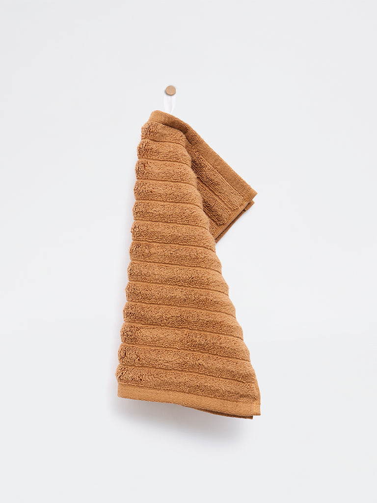 Westside Home Tan Self-Striped Face Towels (Set of 2)