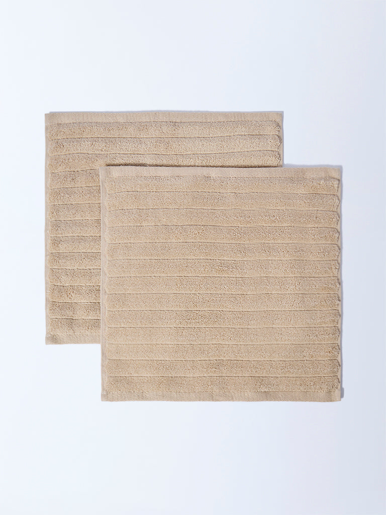 Westside Home Light Brown Self-Striped Face Towel (Set of 2)