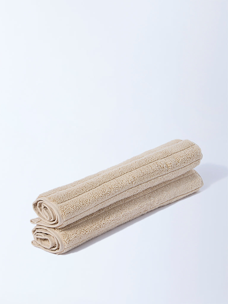 Westside Home Light Brown Self-Striped Face Towel (Set of 2)