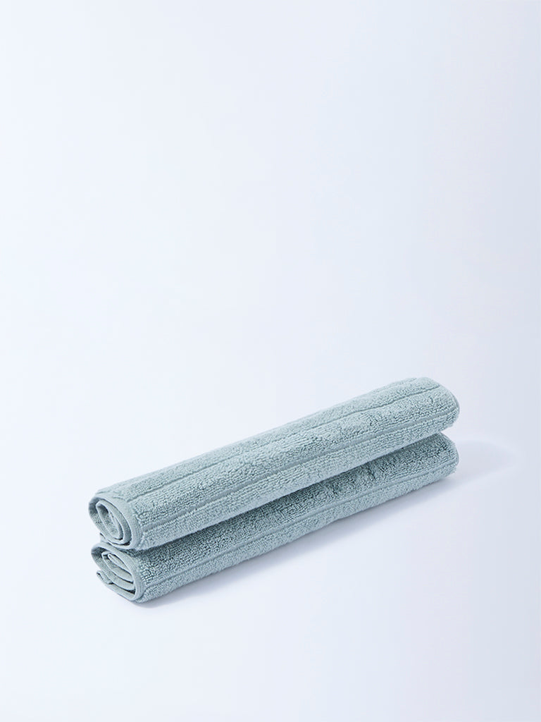Westside Home Dusty Blue Self-Striped Face Towel (Set of 2)