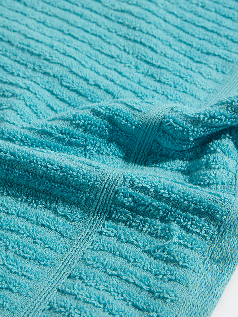 Westside Home Blue Self-Striped Face Towels (Set of 2)