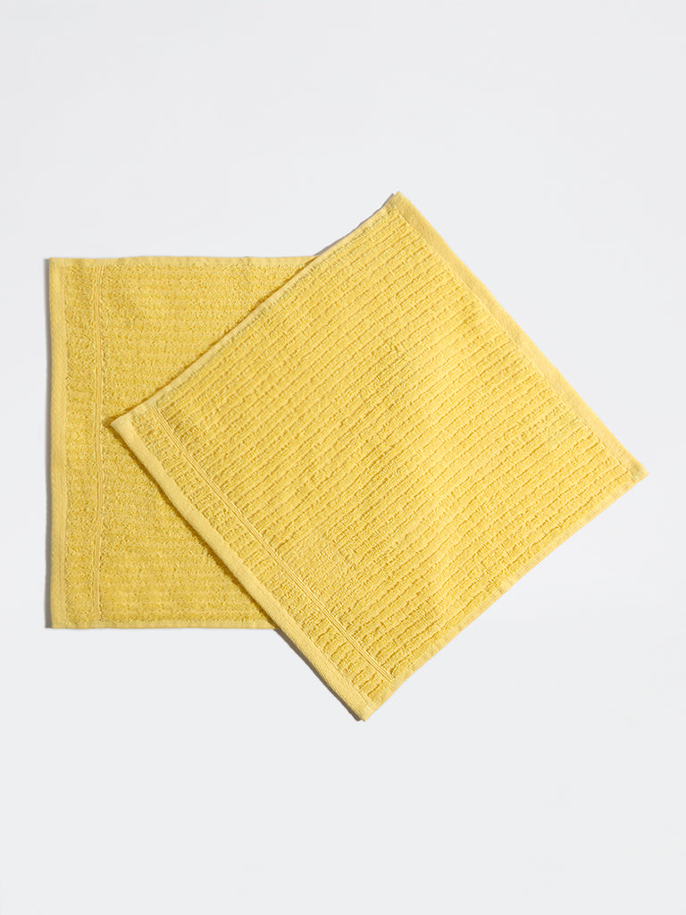 Westside Home Yellow Self-Striped Face Towels - Pack of 2