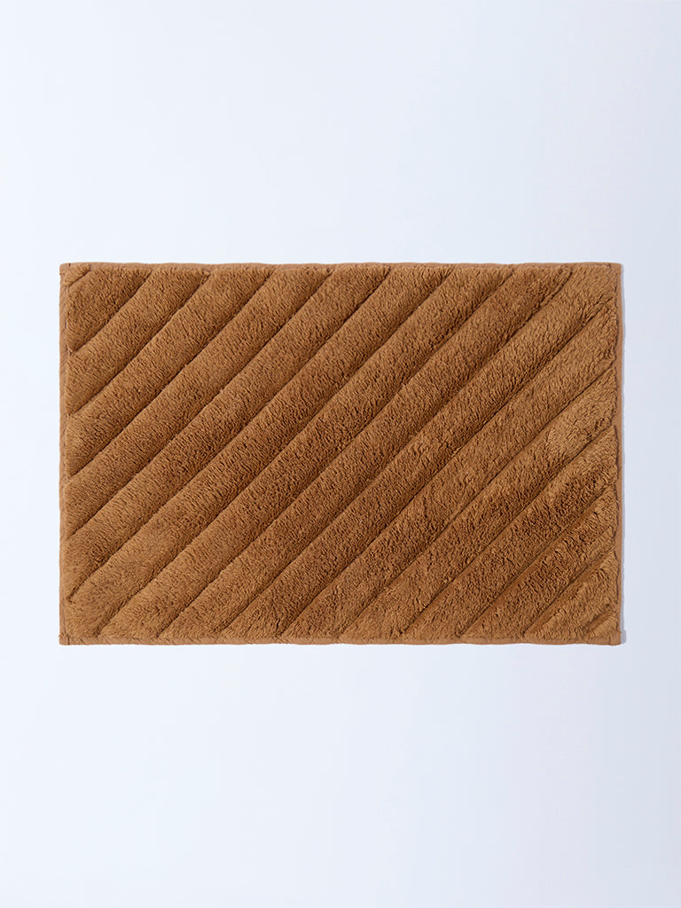Westside Home Brown Diagonal Striped Bath Mat