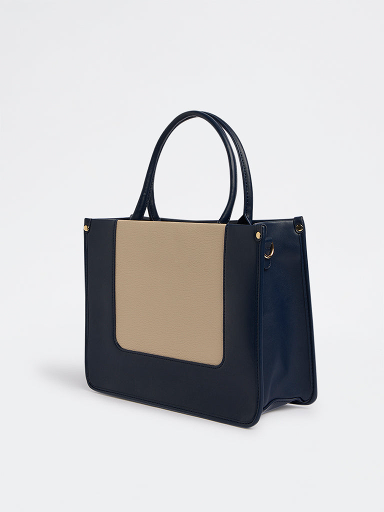 Westside Navy Colour-Blocked Tote Bag with Sling